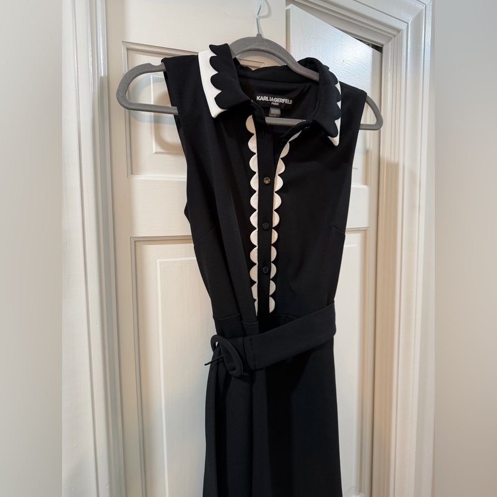 Karl Lagerfeld Black Mini Dress with White Scalloped Details - Picture 7 of 9